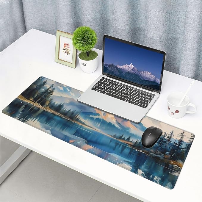 Gaming Mouse Pad, Large Non-Slip Rubber Base Mousepad, Keyboard Mouse Mat, Desk Pad with Stitched Edges, 31.5x11.8inch,Mountain River