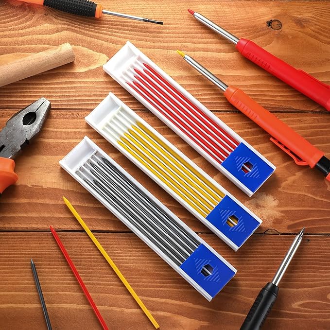 120 Pieces 2.8 mm Carpenter Pencils Lead Refills HB Refill for Construction Pencils Refills Mechanical for Writing Drawing Drafting Woodworking Construction(Black, Red, Yellow)
