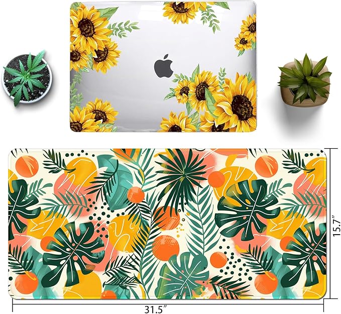 Tropical Leaves Large Mousepad 31.5 x 15.7 inch, XXL Waterproof Desk Mat Gaming Mouse Pad, Aesthetic Flowers Desktop Mat, Laptop Pad, Computer Writing Mat for Home Office Desk Decor