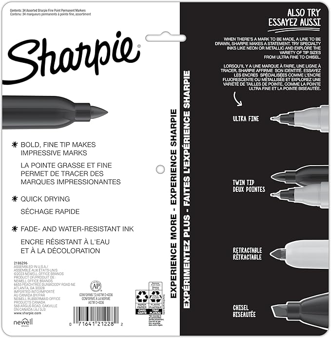 Sharpie Glam Pop Permanent Markers Fine Tip Marker Set Coloring Art Drawing Writing Markers 34 Count