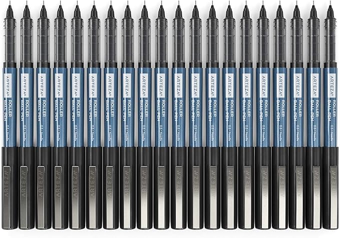 ARTEZA Rollerball Pens, Set of 20 – Extra Fine 0.5 mm Needle Tip Black Ink Pens for Precise Writing, Sketching, Journaling & Daily Use