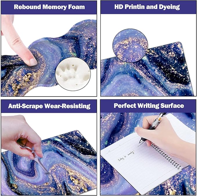 Upgraded Extended Gaming Mouse Pad, Keyboard Wrist Rest Pad, Wrist Support Mousepad Set, Artso Large Stable Rubber Base Stitched Edge Desk Pad (35 x15.5 in) for Work, Office, Home, Purple Marble