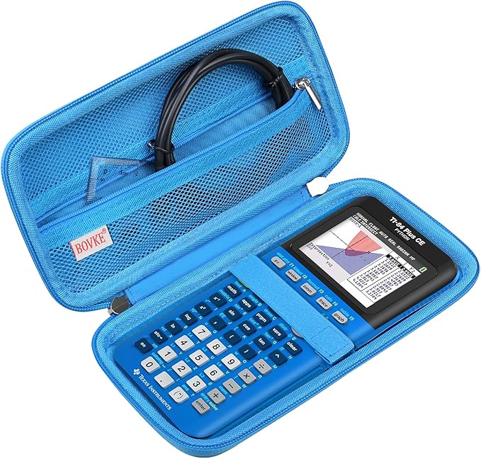 BOVKE Hard Travel Case for Texas Instruments TI-84 Plus CE/TI-84 Plus/TI-83 Plus CE/TI-83 Plus/Casio fx-9750GIII Graphing Calculator, Mesh Pocket for USB Cables, Manual, Pens, Accessories, Blue