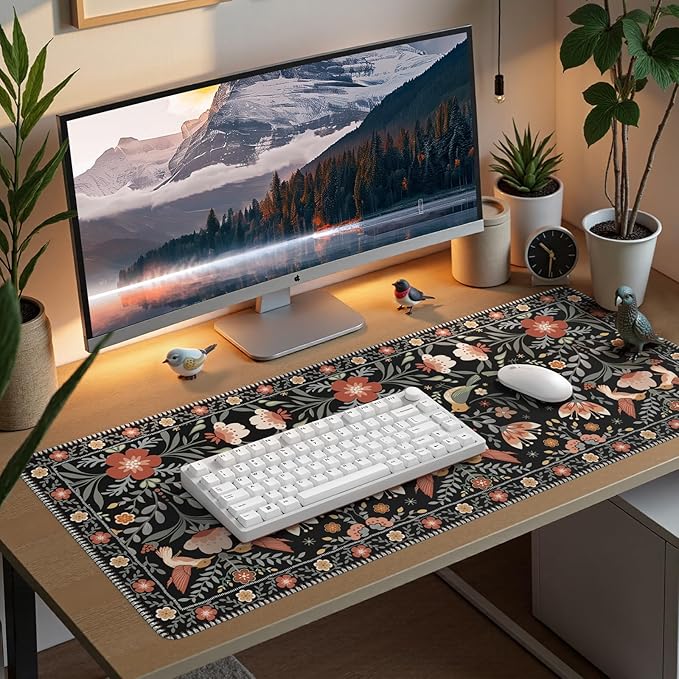 HAOCOO Desk Pad for Keyboard and Mouse, Large Mouse Pad for Desk, Cute Mouse Pad with Stitched Edge, Non-Slip Rubber Keyboard Mat for Office (Black)