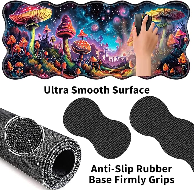 XXL Gaming Mouse Pad Set, 31.5"x11.8" Large Desk Mat with Keyboard Wrist Rest and Mouse Wrist Cushion, Ergonomic Office Mouse Pad for Home & Work Non-Slip Extended Desk Pad, Beautiful Mushrooms