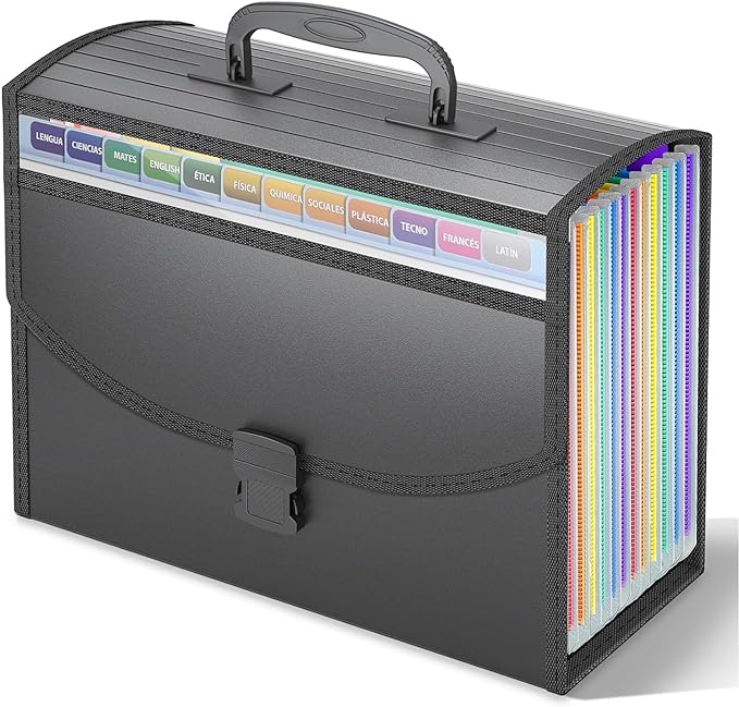 Accordion File Organizer,Expanding File Folder Portable Filing Folders,13 Pockets File Box with Handle for Documents,Special Design for Carrying,A4/Letter Size,Colored Tabs
