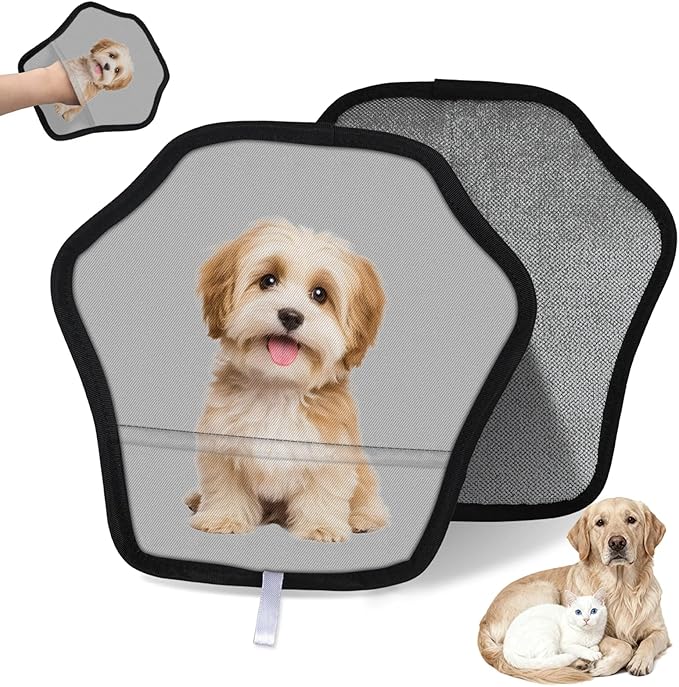XIOBODR Personalized Pet Hair Remover Glove for Dogs & Cats - Custom Photo & Name Magic Brush for Dog Cat Hair Removal, Reusable Electrostatic Pet Hair Gloves for Furniture Carpet Couch, Photo Grey
