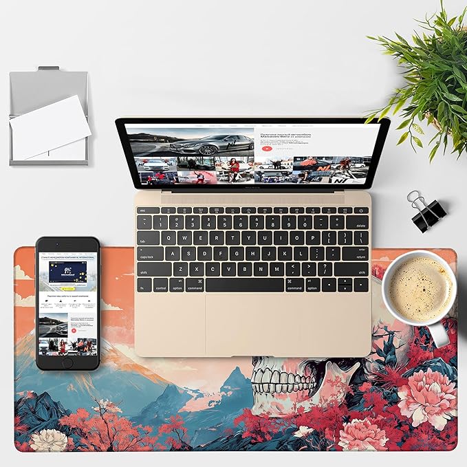 Anime Skull Gaming Mouse Pad 3mm Thick Stitched Edge Waterproof Non-Slip Large Computer Keyboard Mouse Mat,Suitable for Office Entertainment Decorative Desk Pad 35.4 x 15.7 Inches