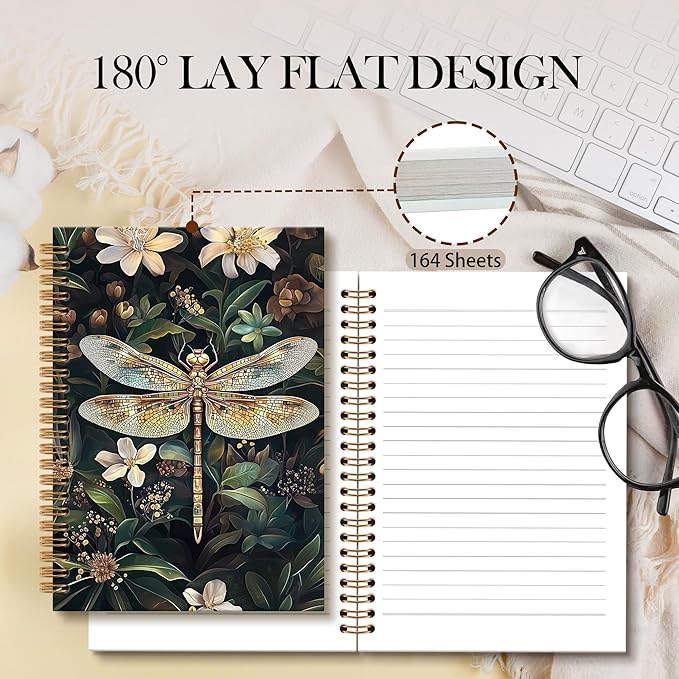 Dragonfly Gifts Notebook Journal Dragonfly Gifts for Women Spiral Notebook, Vintage Floral Botanical Dragonflies Notebooks Gifts for Women Girls, Dragonflies School Office Supplies, 6x8.2In