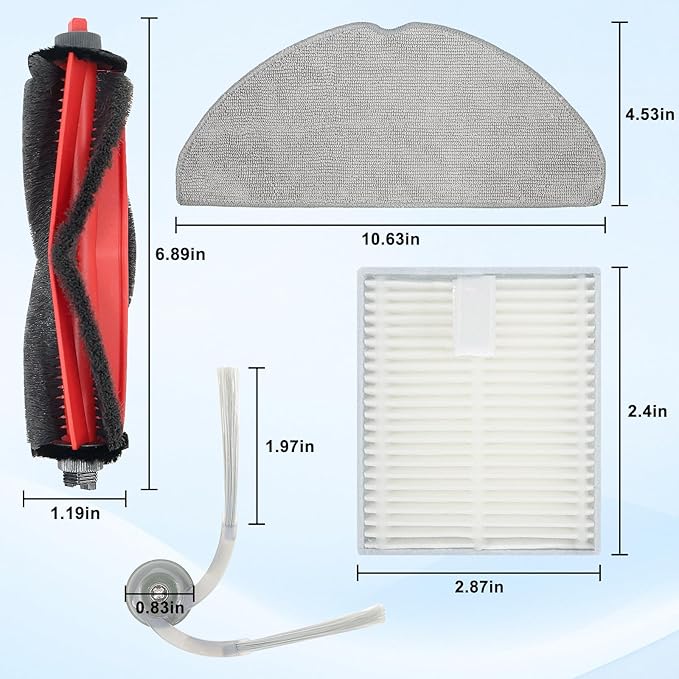 BEBEMOR Q7 M5 Replacement Parts for Roborock Q7 M5+, L5/L5+Series Robot Vacuum Accessories，2 Main Brush+4 Filter+4 Mop Pads+6 Side Brush,1 Clean Tool,1 Screwdriver 18PCS