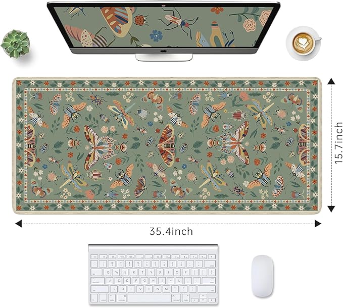 HAOCOO Keyboard Mat, Green Desk Mat for Keyboard and Mouse, Floral Desk Mat with Non-Slip Rubber Base, Computer Mats for Desktop, Large Waterproof Mouse Pad for Desk, Gaming & Office