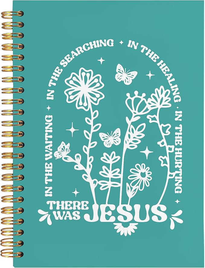 BearCake Boho Floral Christian Notebook Journal, Christian Gifts for Women, Bible Notebooks for Note Taking, Bible Journaling Notebook, There Was Jesus Hardcover Spiral Notebook 5.5x8.3 Green 1