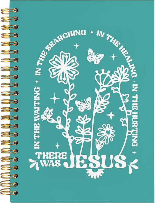 BearCake Boho Floral Christian Notebook Journal, Christian Gifts for Women, Bible Notebooks for Note Taking, Bible Journaling Notebook, There Was Jesus Hardcover Spiral Notebook 5.5x8.3 Green 1