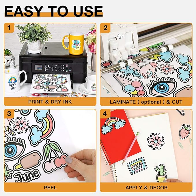 HTVRONT Printable Vinyl for Inkjet Printer & Laser Printer - 40 Pcs Glossy White Waterproof Printable Vinyl Sticker Paper, 8.5"x11"