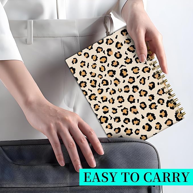 Spiral Notebook Journal for Women Men, A5 Hardcover Journal, 120 Pages Thick Paper, College Ruled Writing Notebook for School, Work & Office 8.3'' × 5.9''(Leopard Skin)