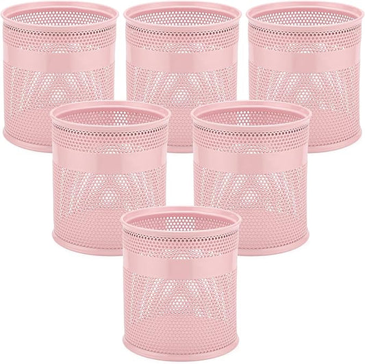Segarty Pencil Holder, 6 Pack Pink Pen Holder for Desk, 3.9 x 4.2 inch Large Mesh Round Pen Cup Container Set Desktop Accessories Organizer for Office Supply, School Classroom, Makeup Brush