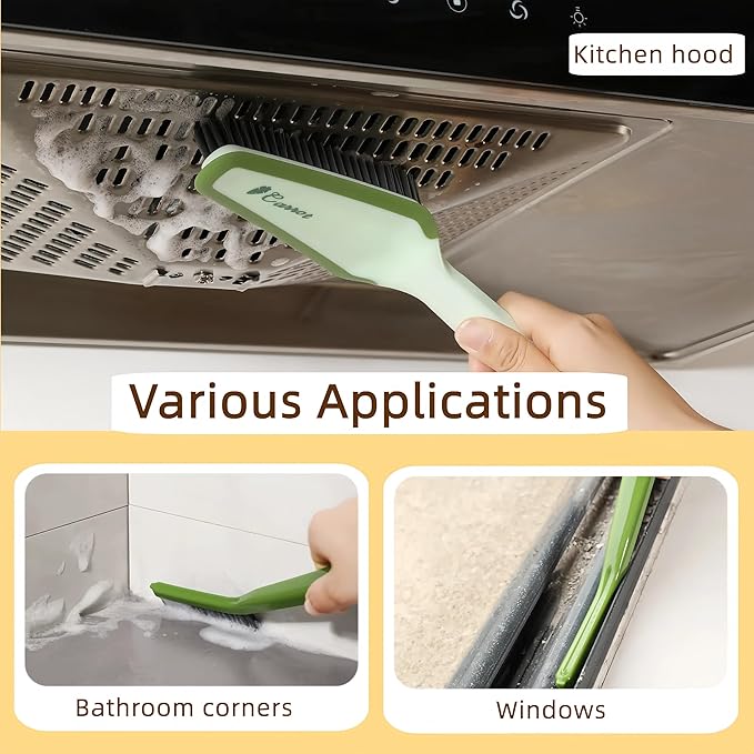 3 in 1 Detachable Household Cleaning Brush, Multifunctional Scrub Brush with Hard Bristle and Handle, Ideal Crevice Grout Scrubber Cleaner for Kitchen, Bathroom, Window, Shoes (Green)