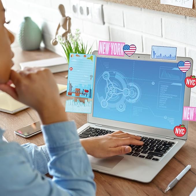 B1ykin Sticky Notes Set - Cartoon Theme Cute Self-Stick Notes Pad Teacher Appreciation Gifts， Self-Adhesive Writing Memo Pages Sticky to Do Notepad for Kids Employee School Office (New York City)