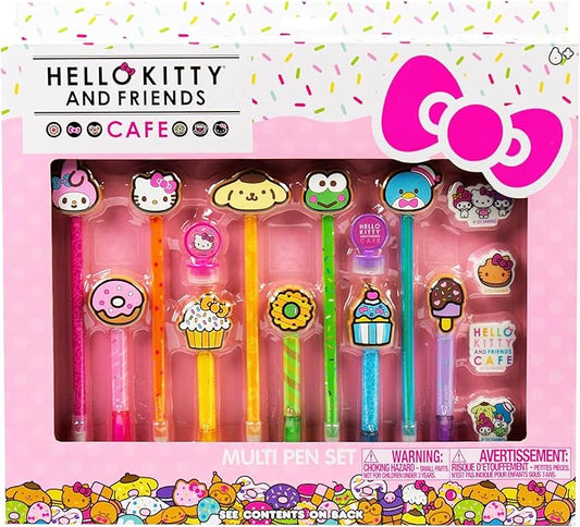 Hello Kitty & Friends Café Multi-Pen Set, 10 Hello Kitty Pens For Kawaii Notebook, Stamps, Erasers & More Sanrio Stationery, Fun Office Supplies, Cute School Supplies, Hello Kitty Merch