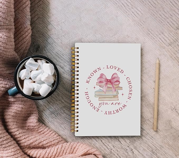 Pink Coquette Bow Notebook Journal, Affirmation Journal for Women, Positive Affirmation Gifts, Preppy Notebook, Pink Girly Notebook, Pink Office Supplies, Spiral Notebook 5.5x8.3 Inch