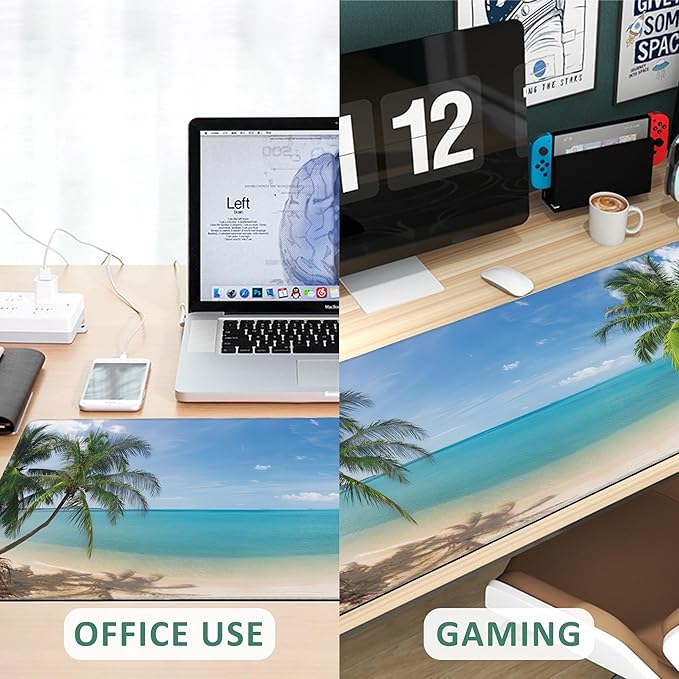Large Mouse Pad Tropical Beach Coconut Palm Extended Gaming Mouse Pad Desk Mat Stitched Edges Mousepad Non-Slip Rubber Base Keyboard Pad for Laptop Computer PC 35.4 x 15.7 inches