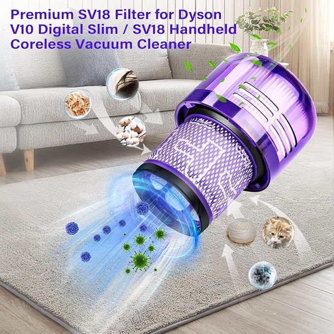 V9 SV18 Filter Replacement for Dyson SV18 Digital Slim/Spare & for Dy-son V9 Motorbar Cordless Vacuum, Part No. 970612-01 V9 Motorbar Vacuum Filter, 3 Pack