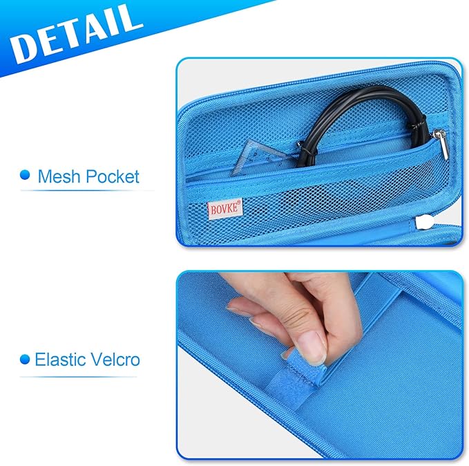 BOVKE Hard Travel Case for Texas Instruments TI-84 Plus CE/TI-84 Plus/TI-83 Plus CE/TI-83 Plus/Casio fx-9750GIII Graphing Calculator, Mesh Pocket for USB Cables, Manual, Pens, Accessories, Blue