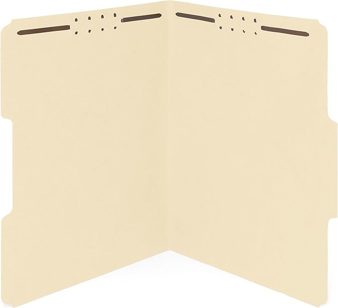 50 Manila Fastener File Folders - 1/3 Cut Reinforced Assorted Tab - Durable 2 Prongs Designed to Organize Standard Medical Files, Law Client Files, Office Reports - Letter Size, Manila, 50 Pack