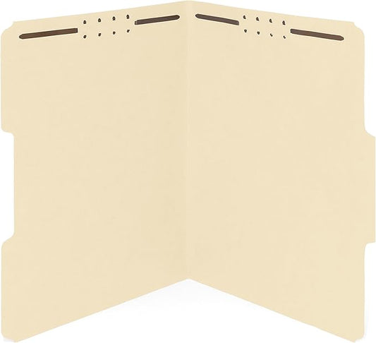 50 Manila Fastener File Folders - 1/3 Cut Reinforced Assorted Tab - Durable 2 Prongs Designed to Organize Standard Medical Files, Law Client Files, Office Reports - Letter Size, Manila, 50 Pack