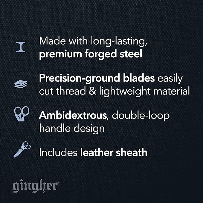 Gingher Stork Embroidery Scissors and Leather Sheath - 3.5" Craft Scissors for Fabric, Thread, and Needlework Yarn Cutting - Gold