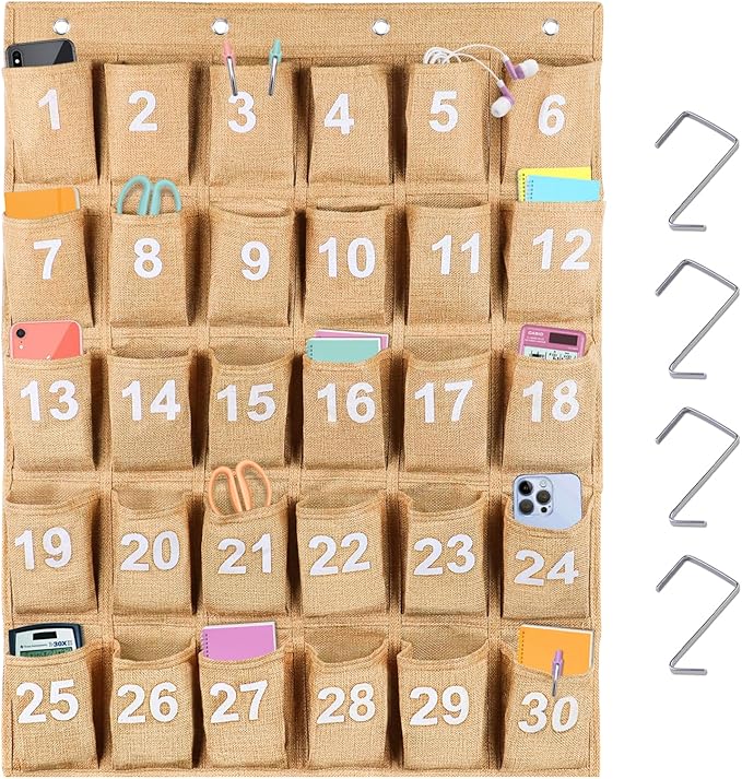 Eamay 30 Numbered Classroom Pocket Charts for Cell Phones and Calculators Holder Wall Door Mount Hanging Organizer