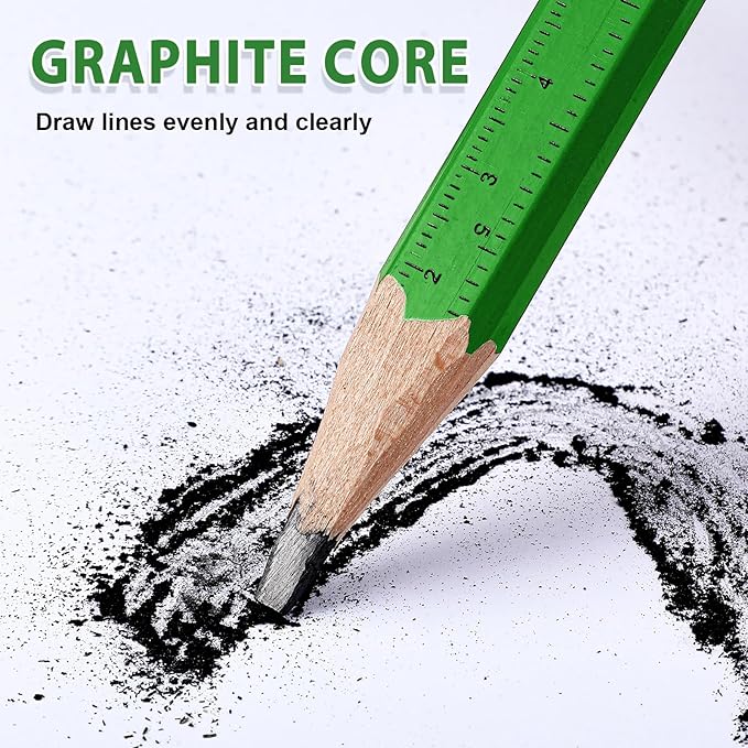 Honoson 200 Pcs Flat Construction Pencils with Printed Ruler Wood Graphite 2 Pcs Carpenter Pencil Sharpener for Woodworking Marking Tool(Green and Orange)