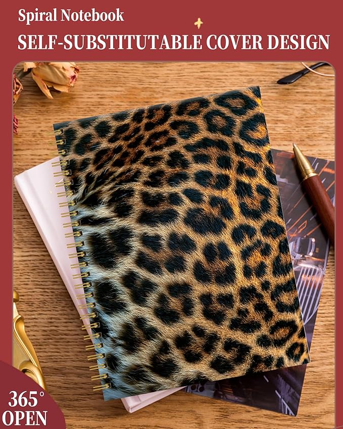 Spiral Journal Notebook for Women,A5 College Ruled Notebooks 6"x 8.4",120 Pages Lined Journal with Premium Thick Paper,Perfect for School Office Home Gifts(Beautiful Leopard Skin)