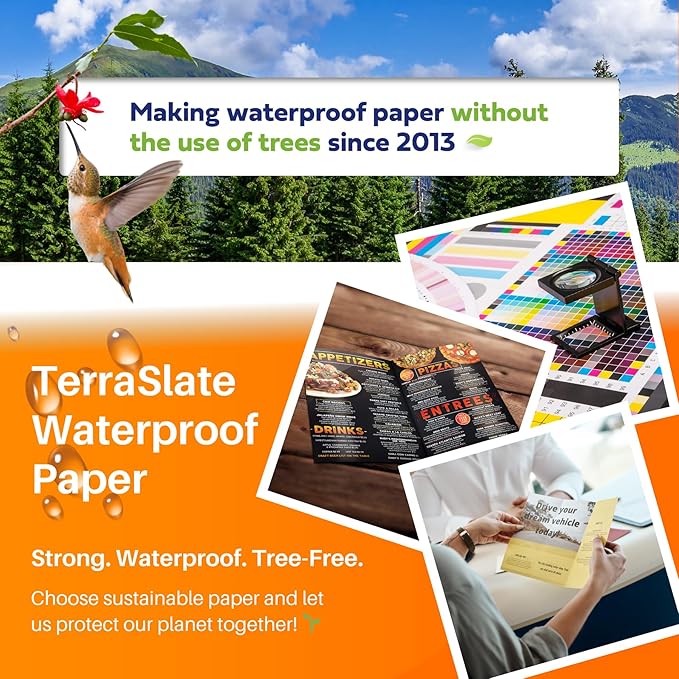 TerraSlate Premium Waterproof Printer Paper, 8 MIL 8.5 x 11 Inches, Durable & Heavy-duty paper (25 Sheets)
