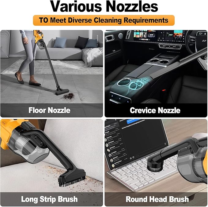 CAMXTOOL Cordless Vacuum for Dewalt 20V Battery, Portable Handheld Vacuum Cleaner with 2 HEPA Filter, 4 Multi Nozzle, Power Shop Vacuum for Home, Car, Floor, Carpet (Battery Not Included)