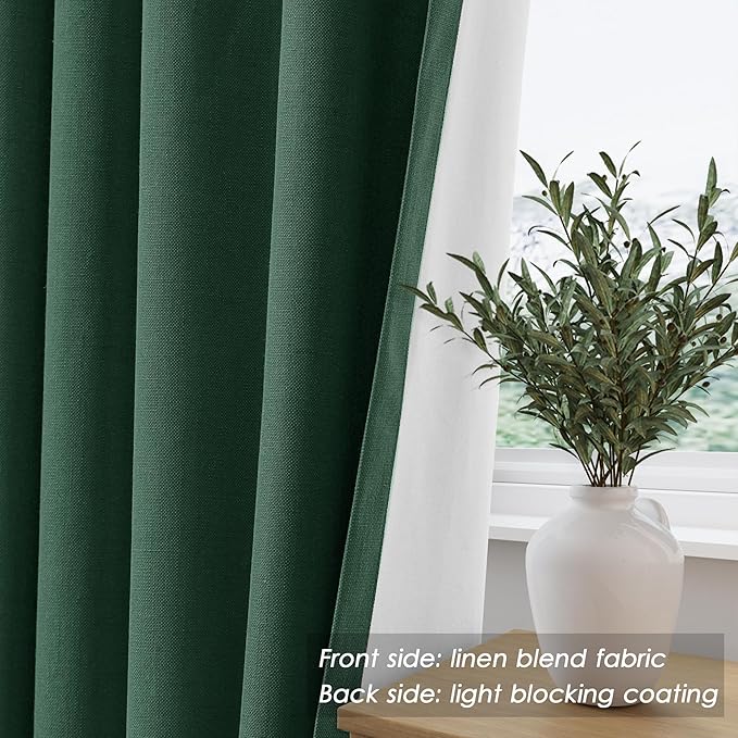 Nanspring Green 100% Blackout Curtains 63 inches Long for Bedroom Boho Farmhouse Back Tab Rod Pocket Thermal Insulated Textured Short Room Darkening Curtains 2 Panels Set 52x63 Inches