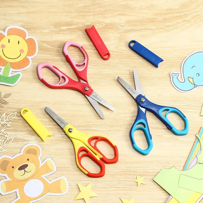 LIVINGO 5" Blunt Kid Scissors: Stainless Safety Toddler Preschool Children Scissors, School for Student Classroom Craft Art, Assorted Color, 3 Pack