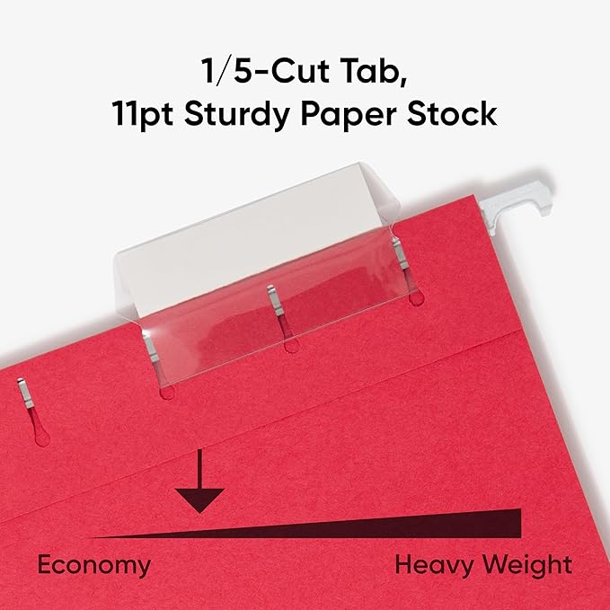 Smead Standard Hanging File Folders, 25 Count, Assorted Primaries, 1/5-Cut Adjustable Tabs, Letter Size (64059) (Pack of 2)