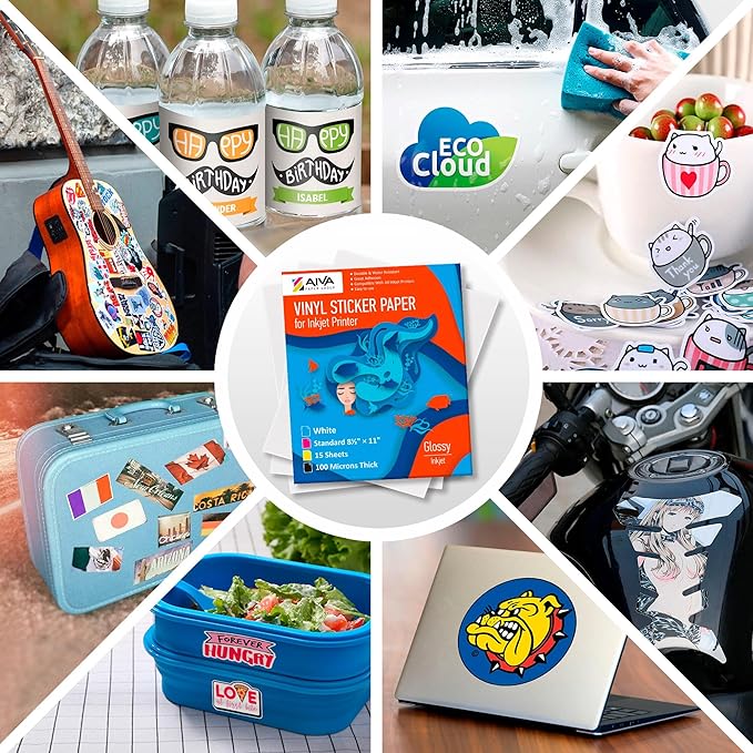 Printable Vinyl Sticker Paper - Waterproof Decal Paper for Inkjet Printer - 75 Self-Adhesive Sheets - Glossy White - Standard Letter Size 8.5"x11"