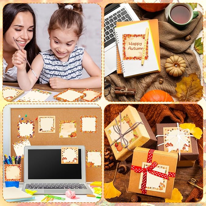 600 Fall Sticky Notes, Cute Autumn Maple Leaves Memo Notes Fall Note Pads for Autumn Thanksgiving Party Favors Home Office School Supplies