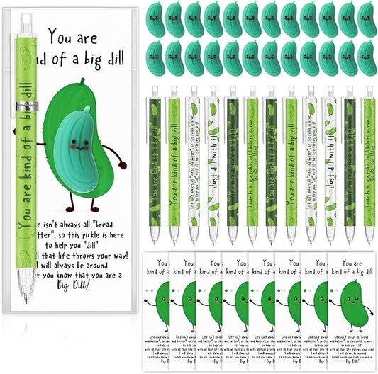 30 Sets Christmas Inspirational Gifts Pickle Pencils Bulk 6 Styles 0.7 mm Mechanical Pencils with Erasers Positive Cards for Xmas Holiday Student Teacher Coworker School Office Supplies