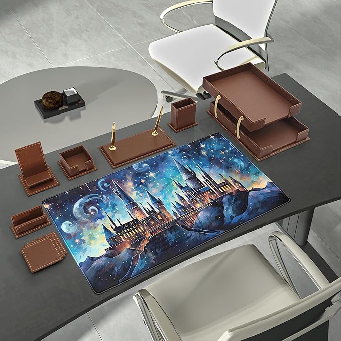 Blue Castle Desk Mat Aesthetic Cute Desk Pad, Extended Large Mouse Pad XXL Gaming Keyboard Pad, Computer Desktop Mouse Mat Full Desk Laptop Mat, Fantasy Art Office Desk Accessories 31.5" x 15.7"