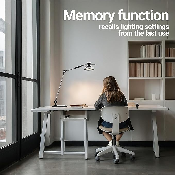OTUS LED Desk Lamp for Home Office with Gesture Control | Eye-Caring Desk Light 1500 Lux, 12 Brightness & 3 Color | Architect Desk Lamp with Adjustable Swing Arm | Table Light for Work, Study, Reading