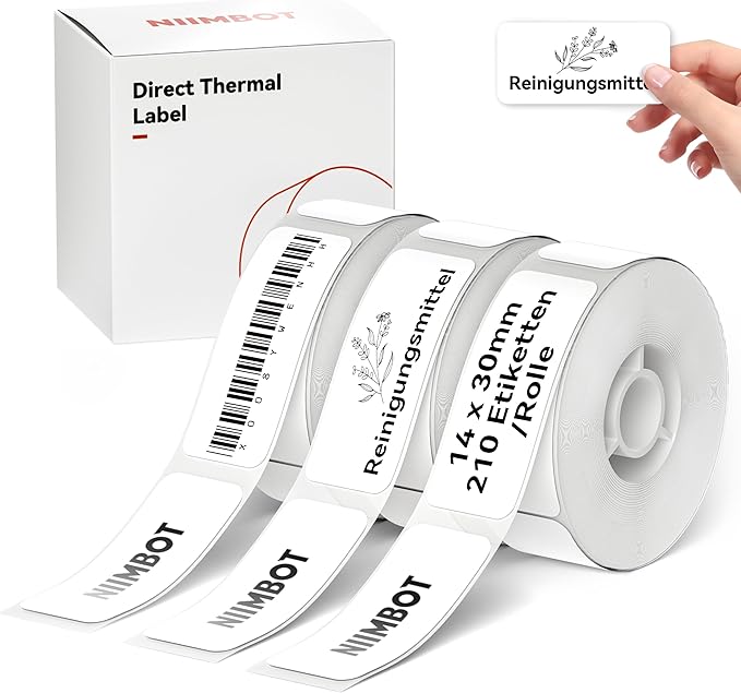 NIIMBOT D11 Label Maker Tape D110 Labels 3Rolls, Self-Adhesive Labeling Tape Replacement 0.55" X 1.18" (14 X 30mm) Thermal Label Refills for Home Office, 630 Labels/3Rolls, White