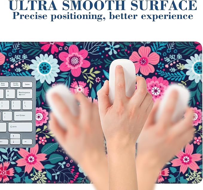 Large Mouse Pad Colorful Flowers Extended Gaming Mousepad Waterproof Desk Pad with Non-Slip Base and Stitched Edge Keyboard Pad XL 11.8 x 31.5 Inch Mouse Mat for Home Office Desk Decor