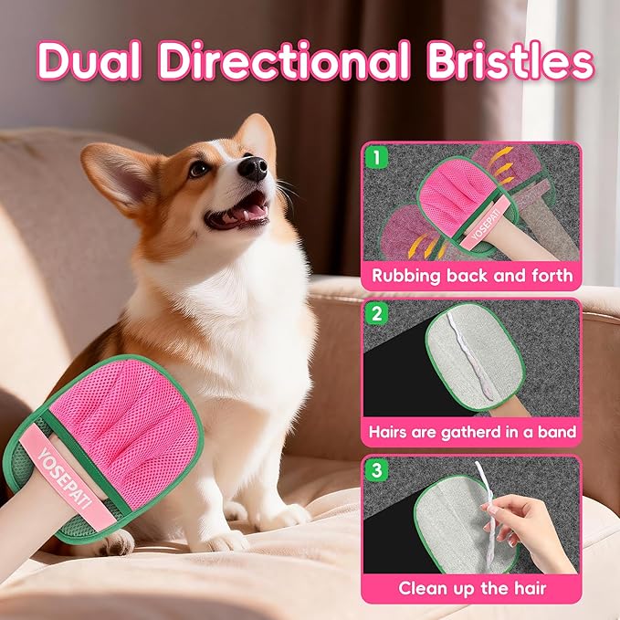 YOSEPATI Pet Hair Removal Glove, Five-Finger Magic Brush Electrostatic Mitt, Pet Hair Remover Tool for Dog & Cat, Reusable Pet Hair Gloves Pet Grooming Needs, Fur Remover for Couch, Clothing & Carpet