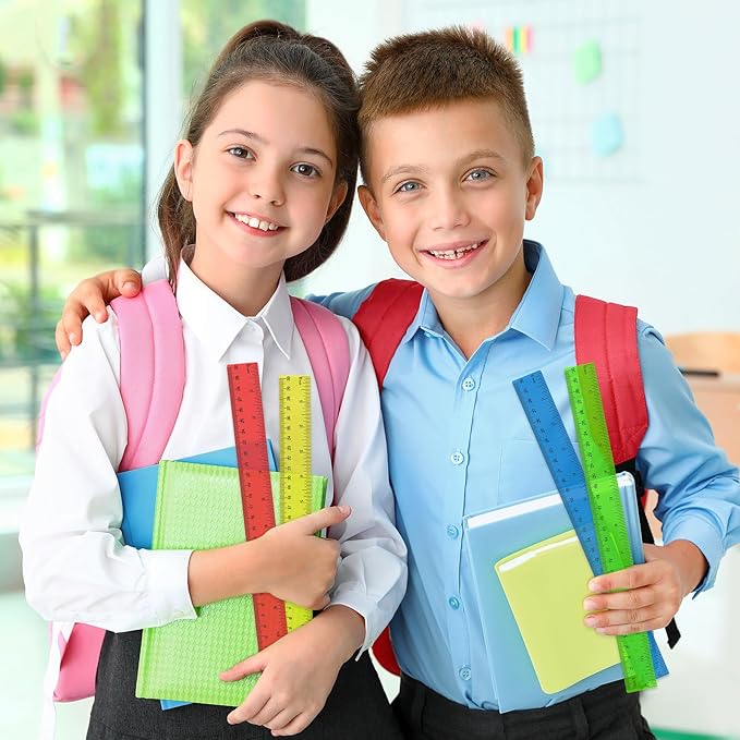 32 Pack Clear Plastic Ruler 12 Inch, Rulers Bulk for Classroom, Transparent Assorted Color Ruler with Centimeters and Inches, Metric Rulers for Kids, Ideal Back to School Office Home Supplies