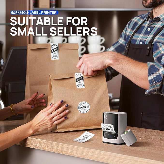 POLONO PM220S Label Maker Machine with Tape, 2 Inch Bluetooth Thermal Label Printer, Portable Sticker Printer for School, Office, Home, Business, Label Maker with 2'' x1.18'' Labels, White