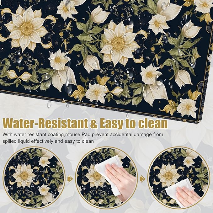 Large Desk Mat, Desk Matt for Desktop, DeskPad Mat, XXL Big Mouse Pad, Anti-Slip Mousepad with Stitched Edges, Keyboard Pad Mouse Mat Cover for Computer 35.4×15.7 in, Retro Blooming Flowers
