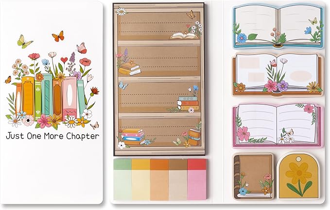 B1ykin Sticky Notes Set, Cartoon Theme Cute Self-Stick Notes Pad Teacher Appreciation Gifts， Self-Adhesive Writing Memo Pages Sticky to Do Notepad Reading Gift for School Graduation(Wildflower)